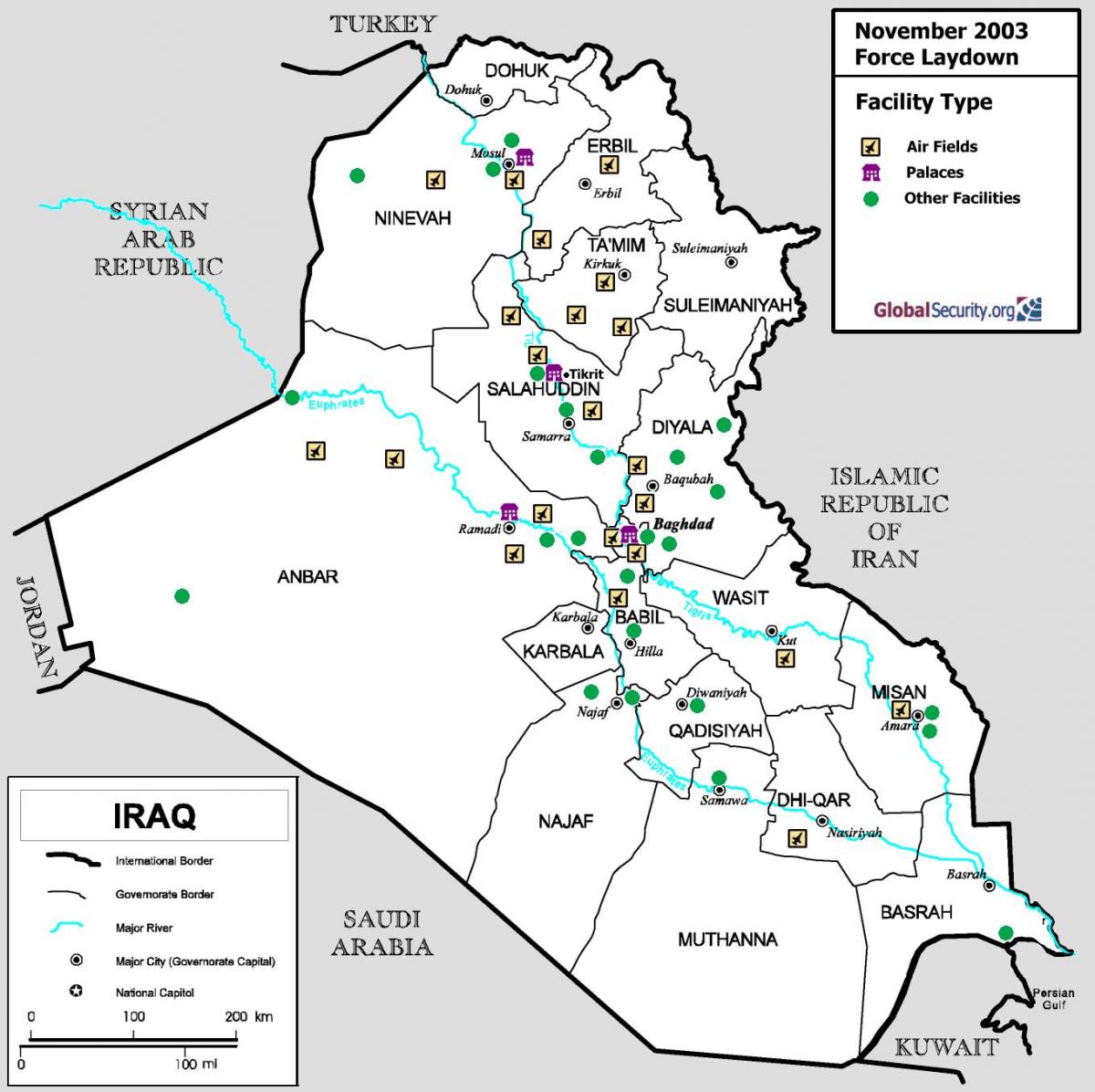 Mapa do Iraque aeroportos