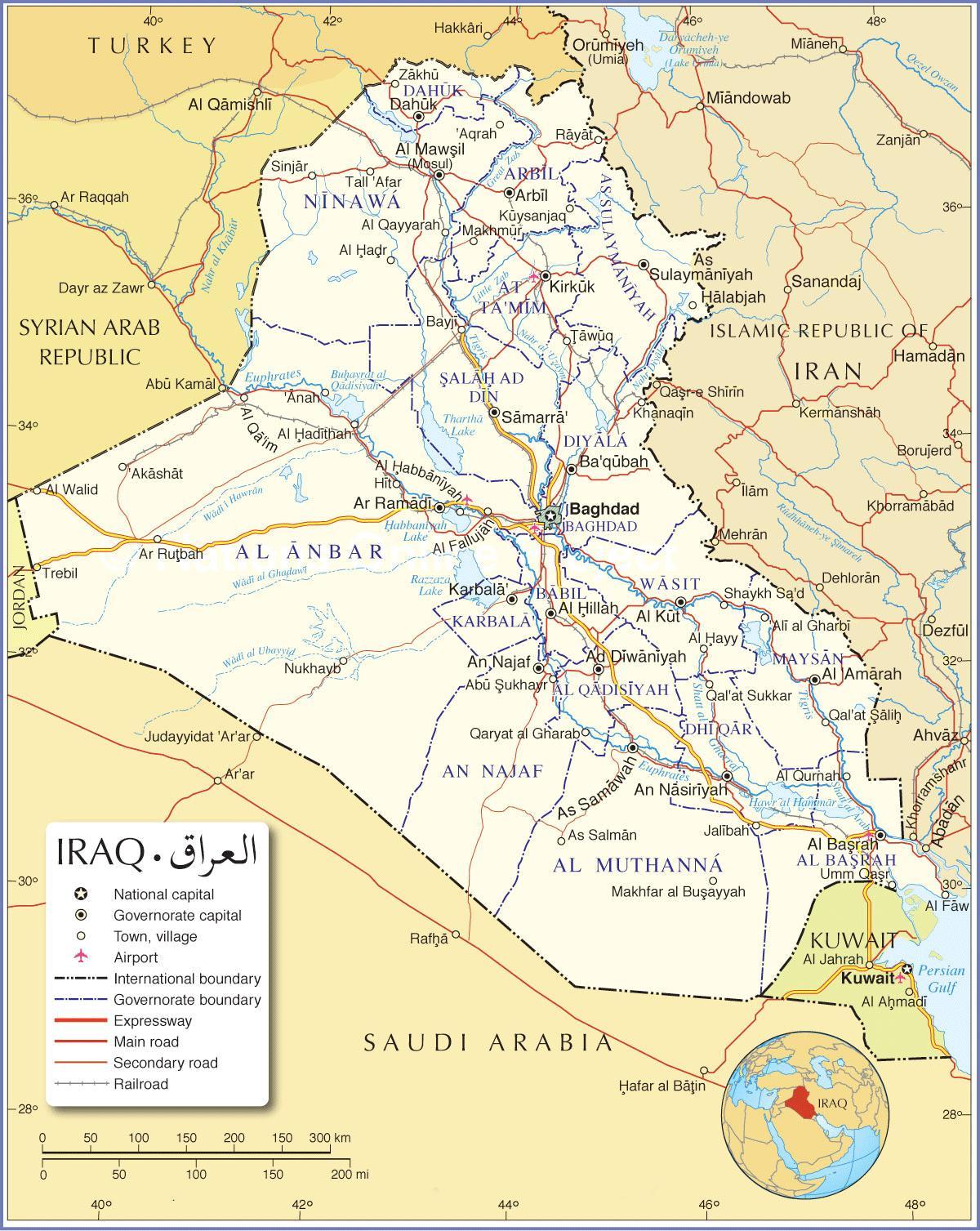 Mapa de estradas do Iraque