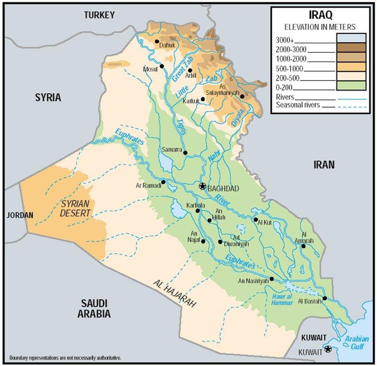 Mapa do Iraque elevação